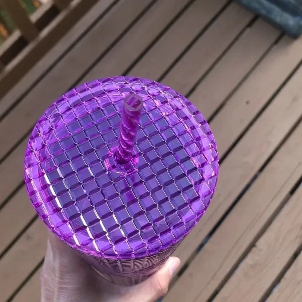 STARBUCKS 2021 summer purple and pink grid tumbler